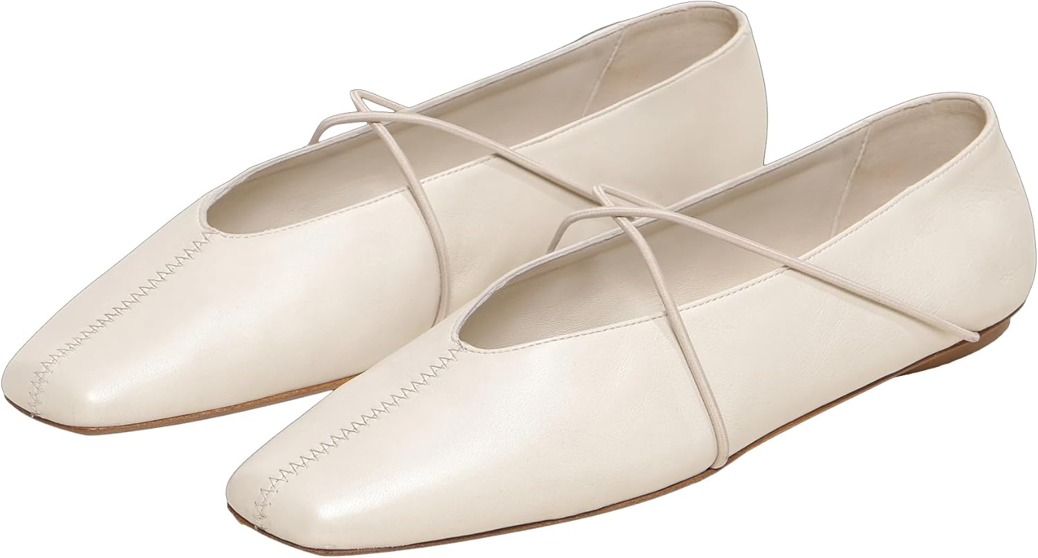 Stylish Women's Square Toe Ballet Flats with Criss-Cross Straps