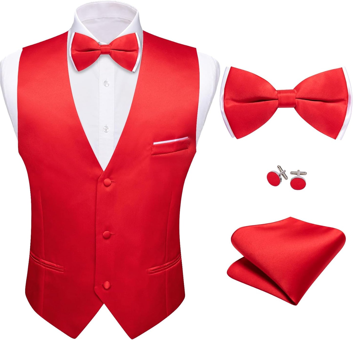 Barry.Wang Mens Suit Vest Bow Tie Set for Weddings and Parties