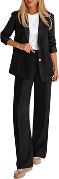 Womens 2 Piece Business Casual Suit Set - Blazer and Wide Leg Pants