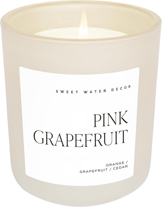 Pink Grapefruit Soy Candles for Home Decor - 70 Hour Burn Time