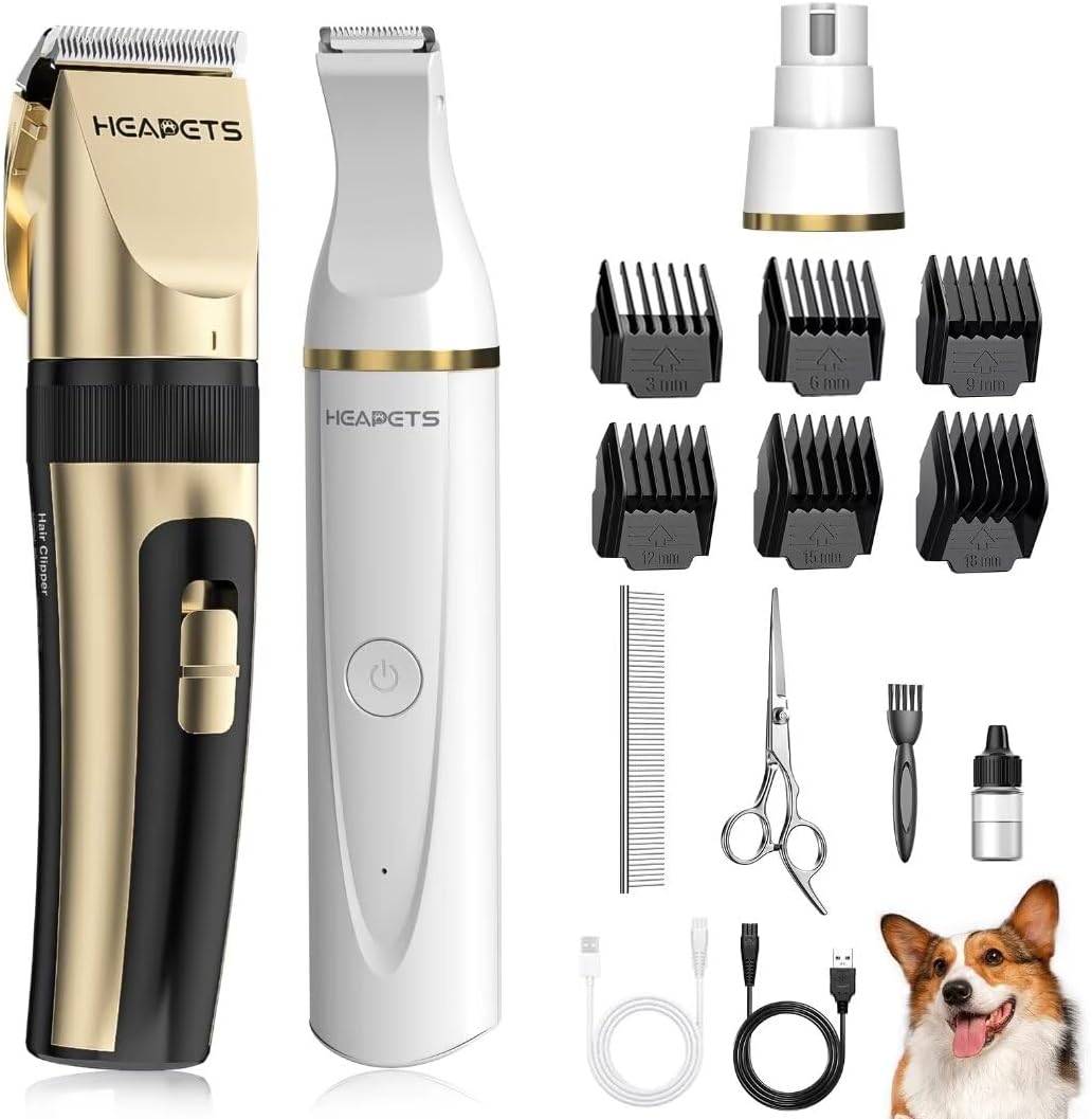 Low Noise Dog Grooming Kit, Rechargeable Clippers & Nail Grinder ~ HEAPETS