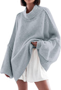 Womens Oversized Mock Neck Ribbed Tunic Sweater - Soft Polyester
