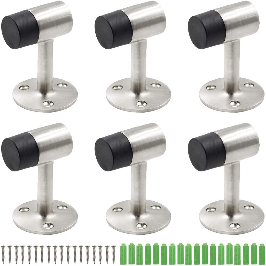 3 Inch Heavy Duty Floor Stop with Brushed Nickel Finish - Pack of 6
