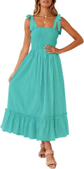 Boho Spaghetti Strap Square Neck Maxi Dress - Summer Ruffle Style