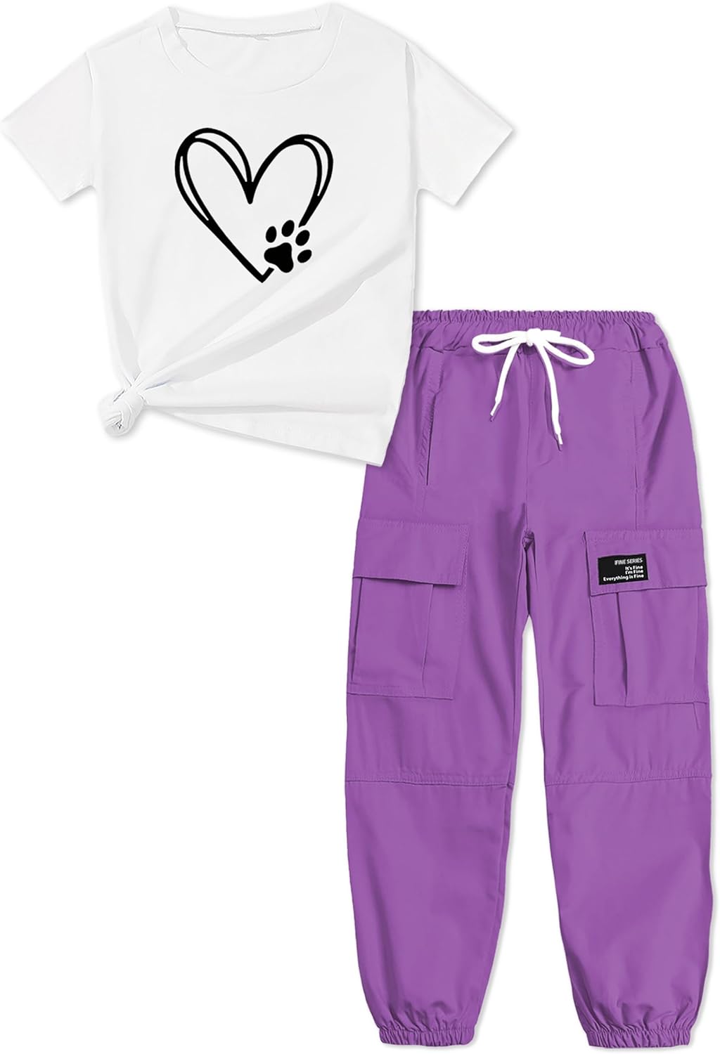 ARTMINE Girls' 2 Piece Outfits Casual Jogger Pants Set for Ages 6-14