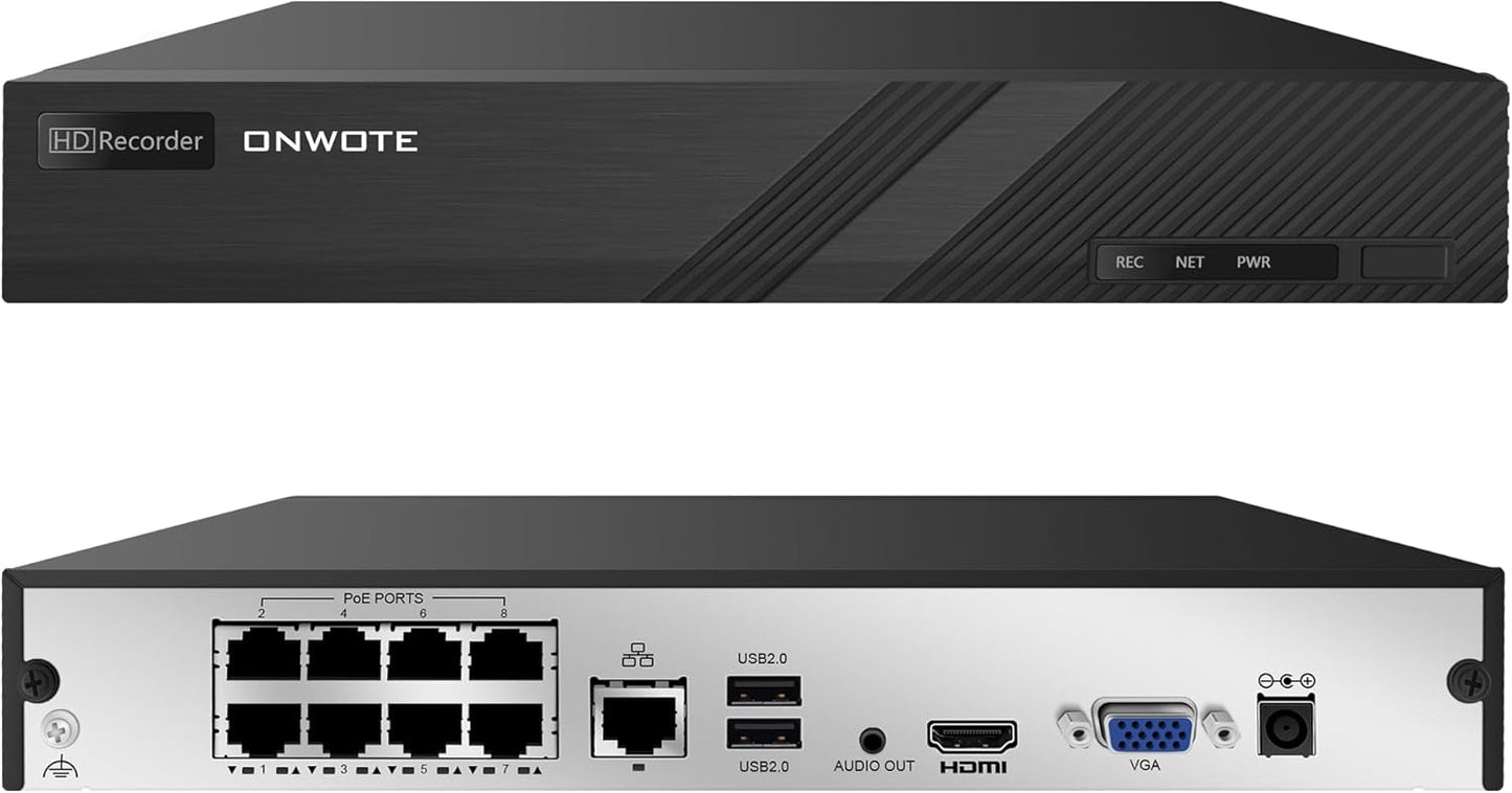 ONWOTE 8 Channel 4K NVR with Built-in PoE Ports for Security