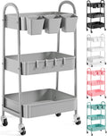 3 Tier Gray Metal Rolling Cart with Handle - Versatile Storage