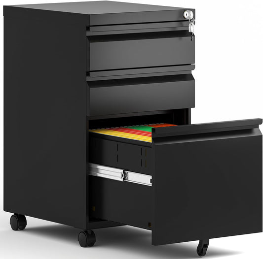 Secure & Stylish 3 Drawer Mobile File Cabinet