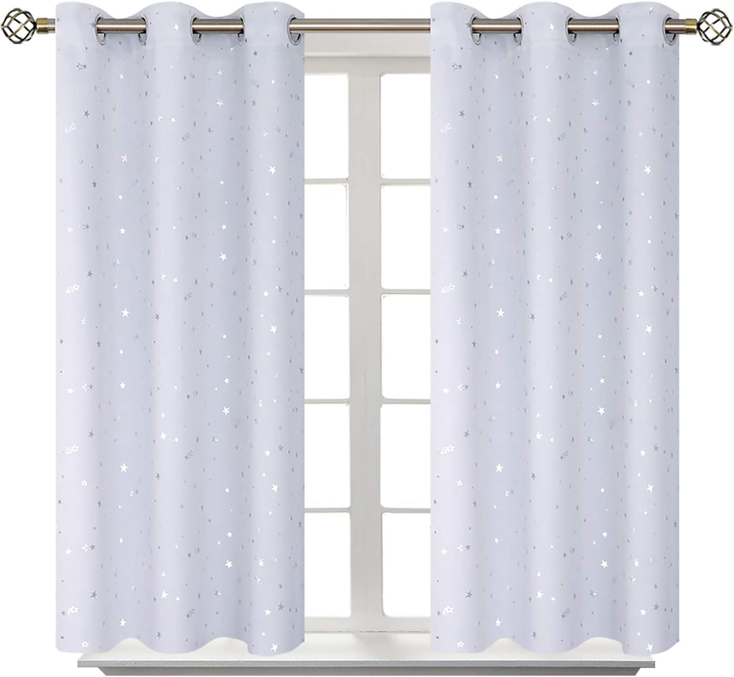 BGment Kids Room Curtains - Silver Star Print Thermal Insulated