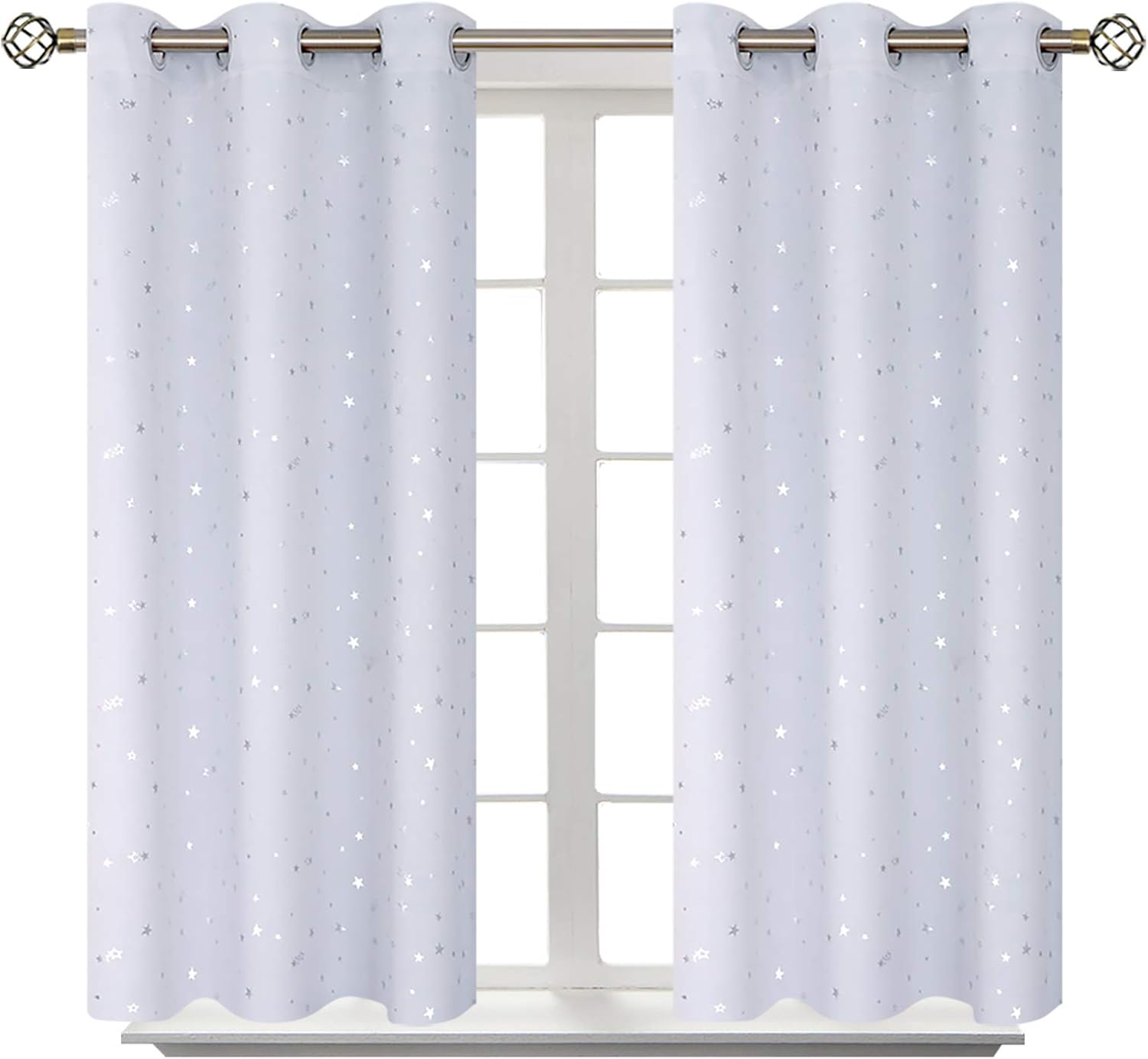 BGment Kids Room Curtains - Silver Star Print Thermal Insulated