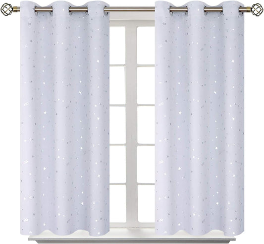 BGment Kids Room Curtains - Silver Star Print Thermal Insulated