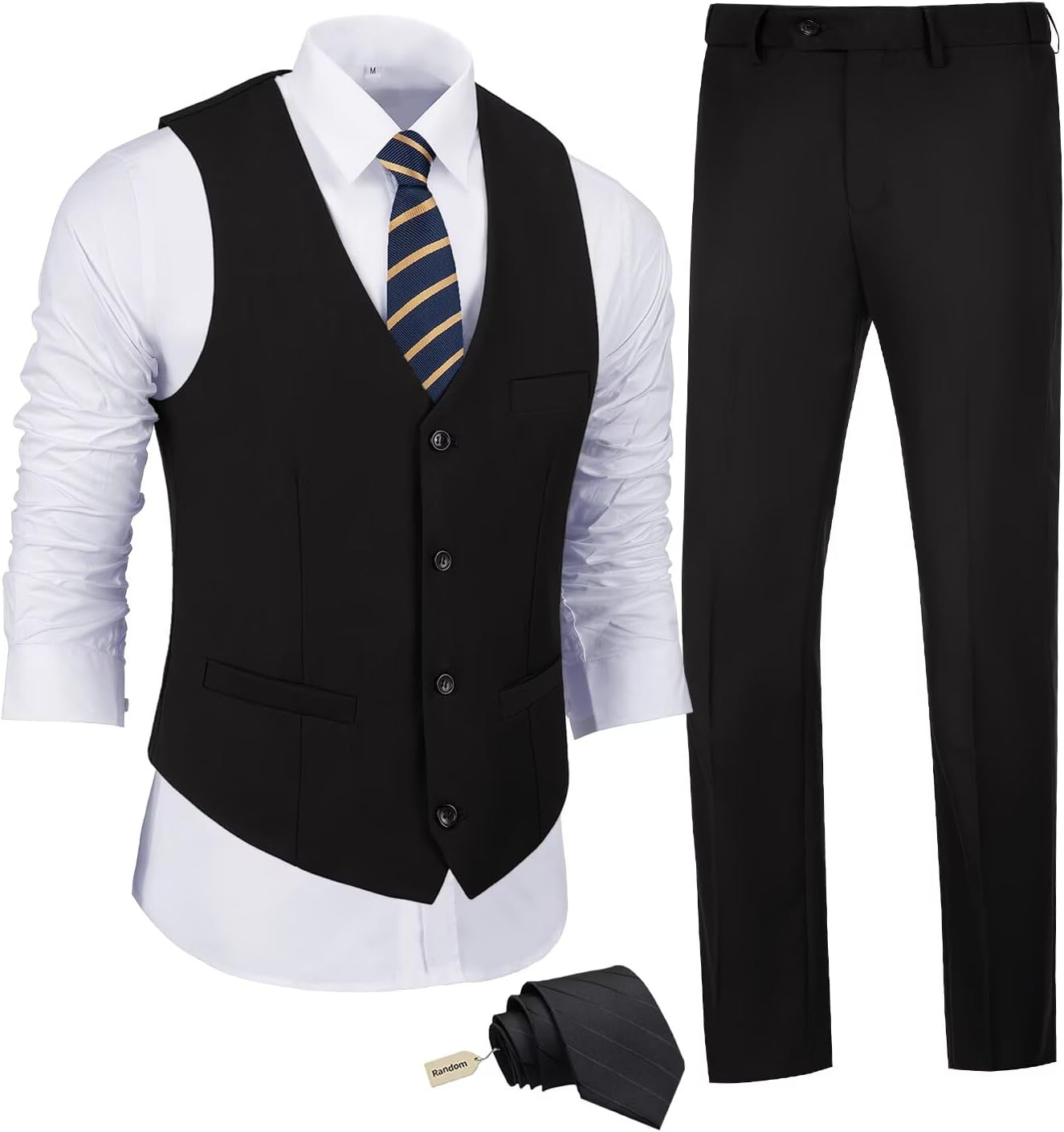 JPF Men's 3 Piece Slim Fit Suit Set with Vest and Tie Included