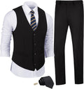 JPF Men's 2 Piece Slim Fit Suit Set with Vest, Pants and Tie - Slim