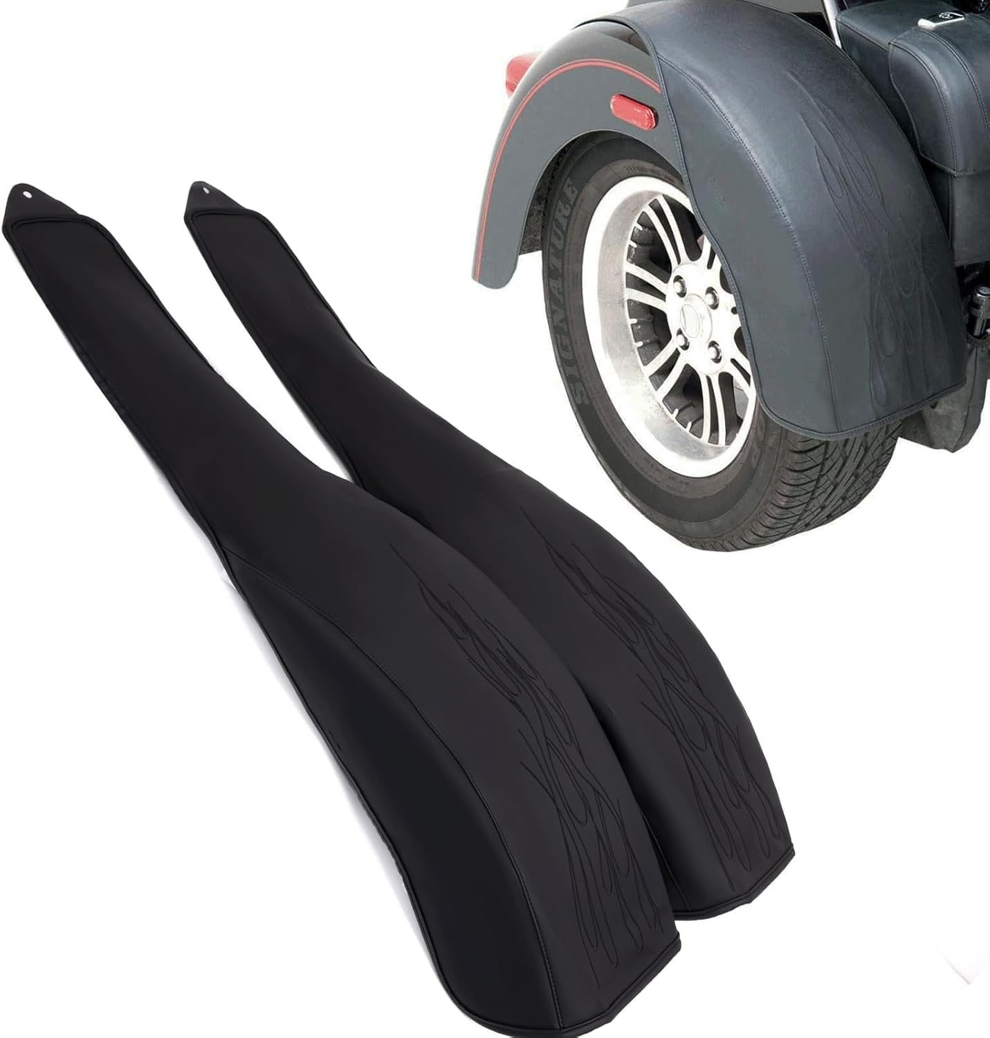 PU Leather Flame Rear Trike Fender Bra for Harley Models 2009-2023