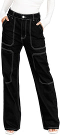 Dokotoo Women's Cargo Jeans Mid Waist Wide Leg - Comfortable Stretch 1