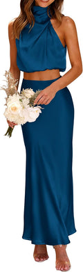 PRETTYGARDEN Satin Two Piece Skirt Set - Chic Summer Dress