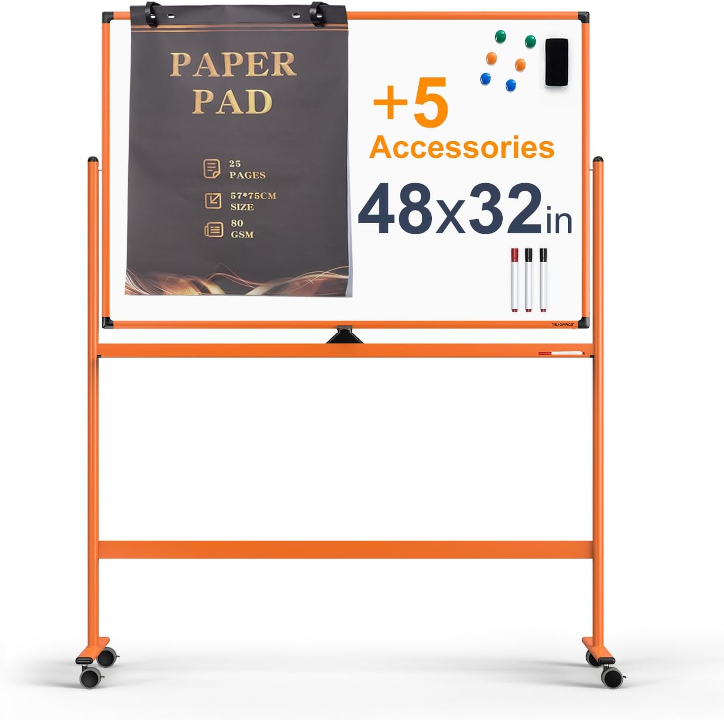 Large Dry-Erase Rolling Magnetic Whiteboard for Home & Office