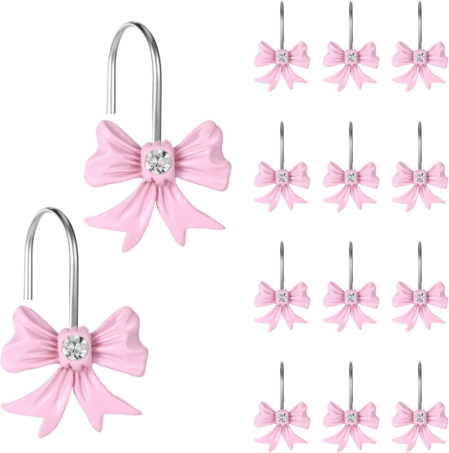 Rust-Proof Pink Bow Shower Hooks Set