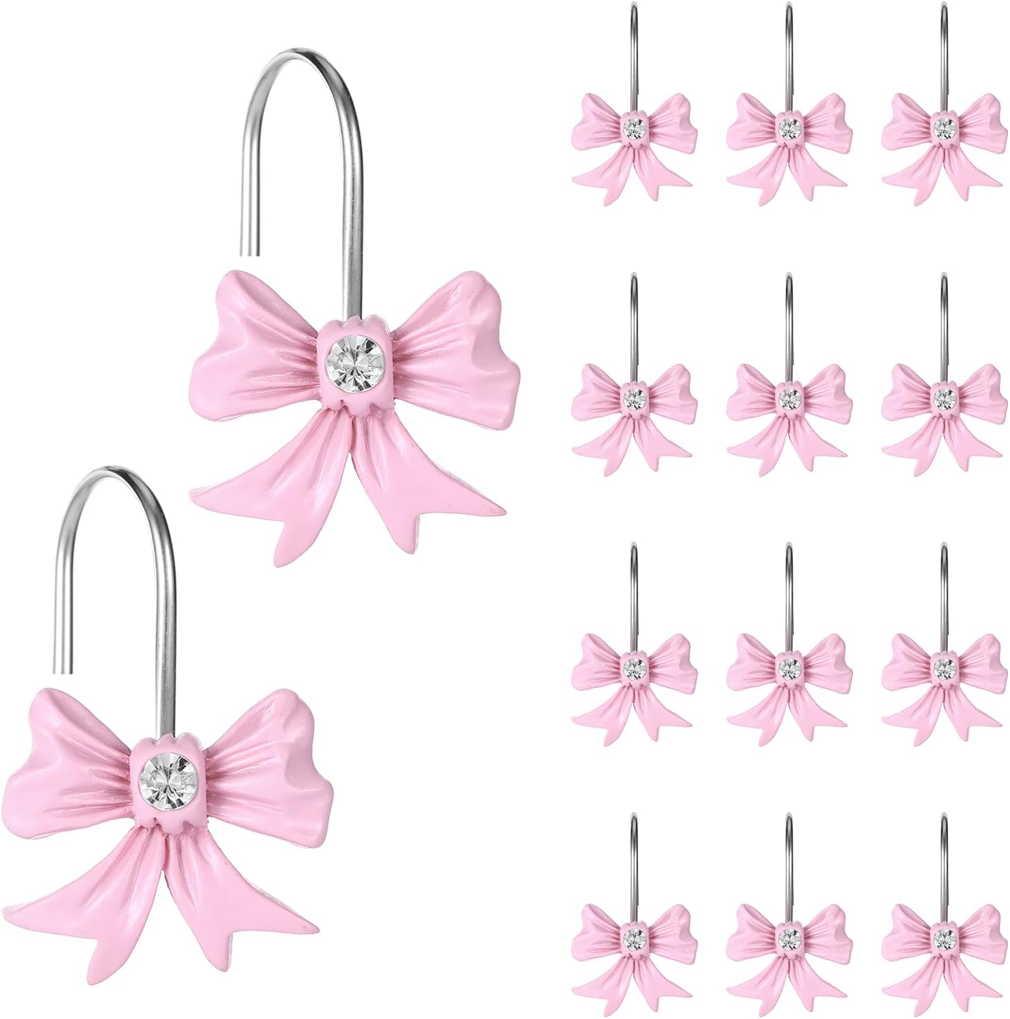 Rust-Proof Pink Bow Shower Hooks Set