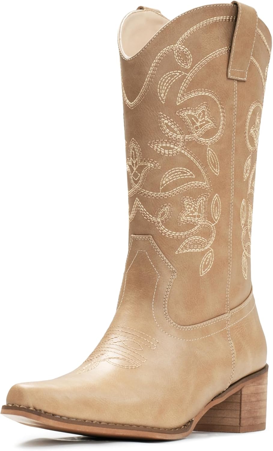 IUV Cowboy Boots for Women with Pointy Toe and Mid Calf Design