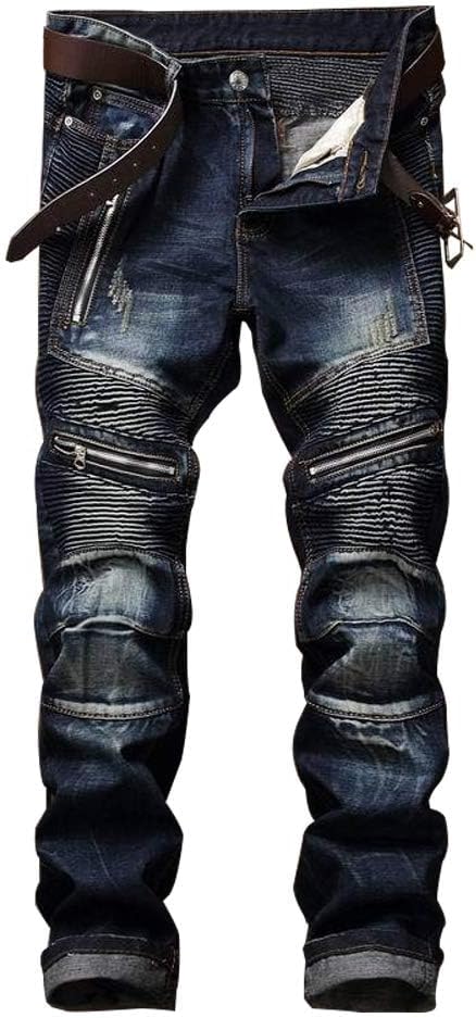AITITIA Men's Biker Zipper Deco Washed Straight Fit Jeans Review