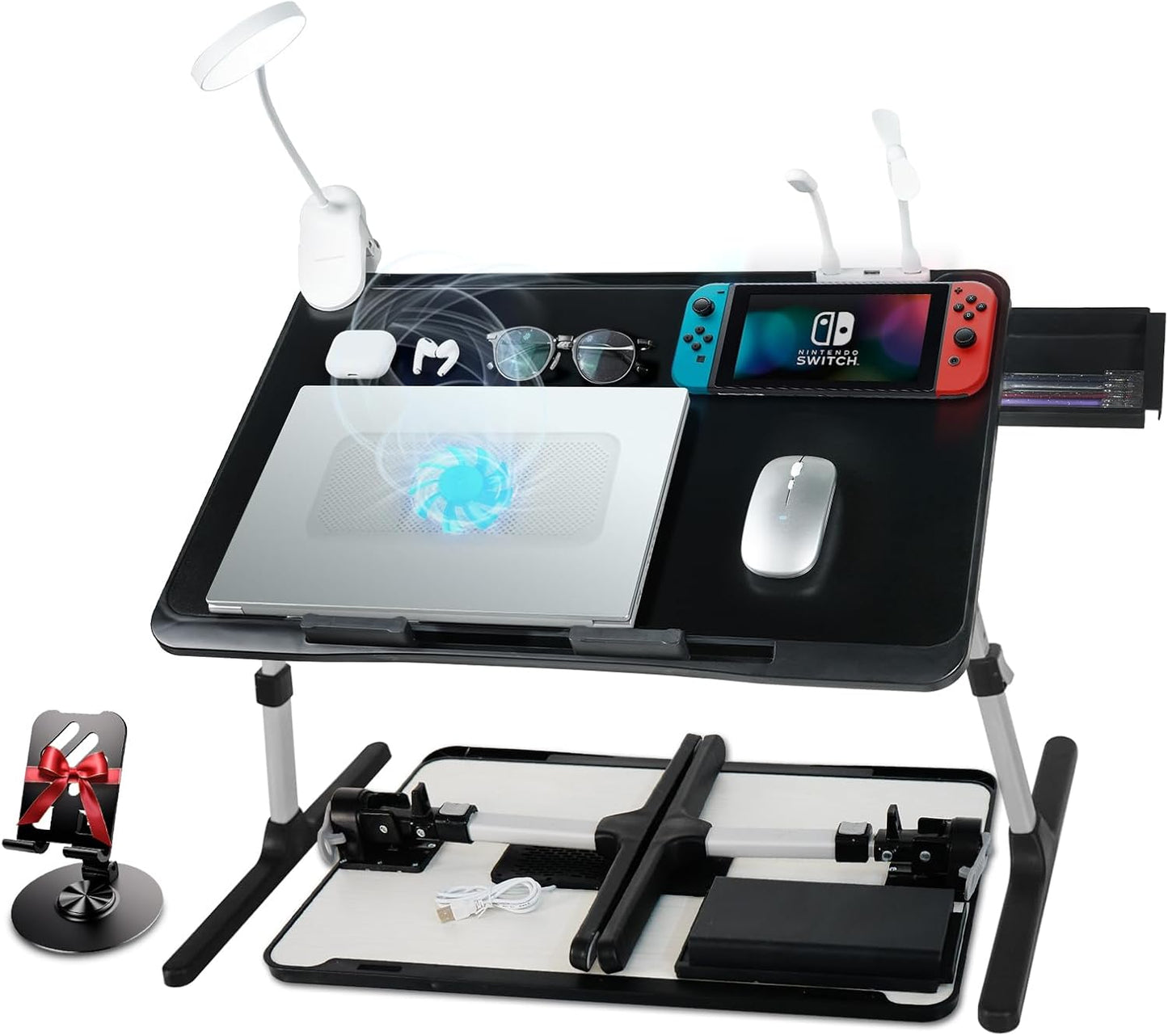 iXTRA Adjustable Laptop Lap Desk with Cooling Fan and Light