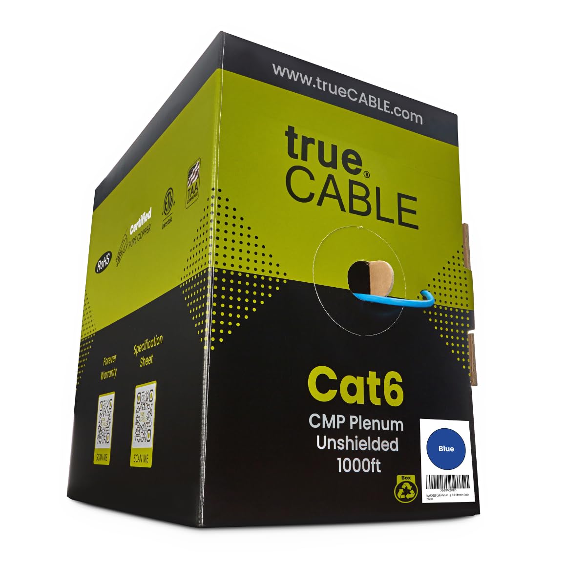 TRUE CABLE Cat6 Plenum Bulk Ethernet Cable for High Speed