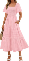 MEROKEETY Women's Flowy Midi Maxi Dress with Pockets for Summer