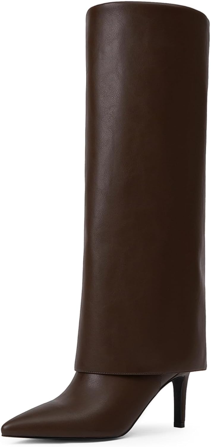 Knee High Boots Women Fold Over Stiletto Heel Shark Tall Boots