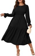 Women's Plus Size Long Sleeve Smocked Tiered Maxi Dress - Flowy Boho