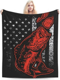 Bass Fishing Lure American Flag Sofa Throw Blanket - Super Soft Fleece