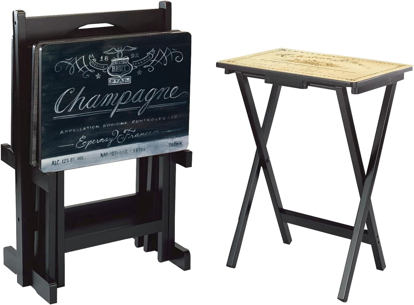 Tuscan Wine Label TV Tray Set | Foldable Stand | Set of 4