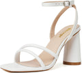 RIBONGZ Block Heels Prom Heeled Sandals for Women - Elegant White