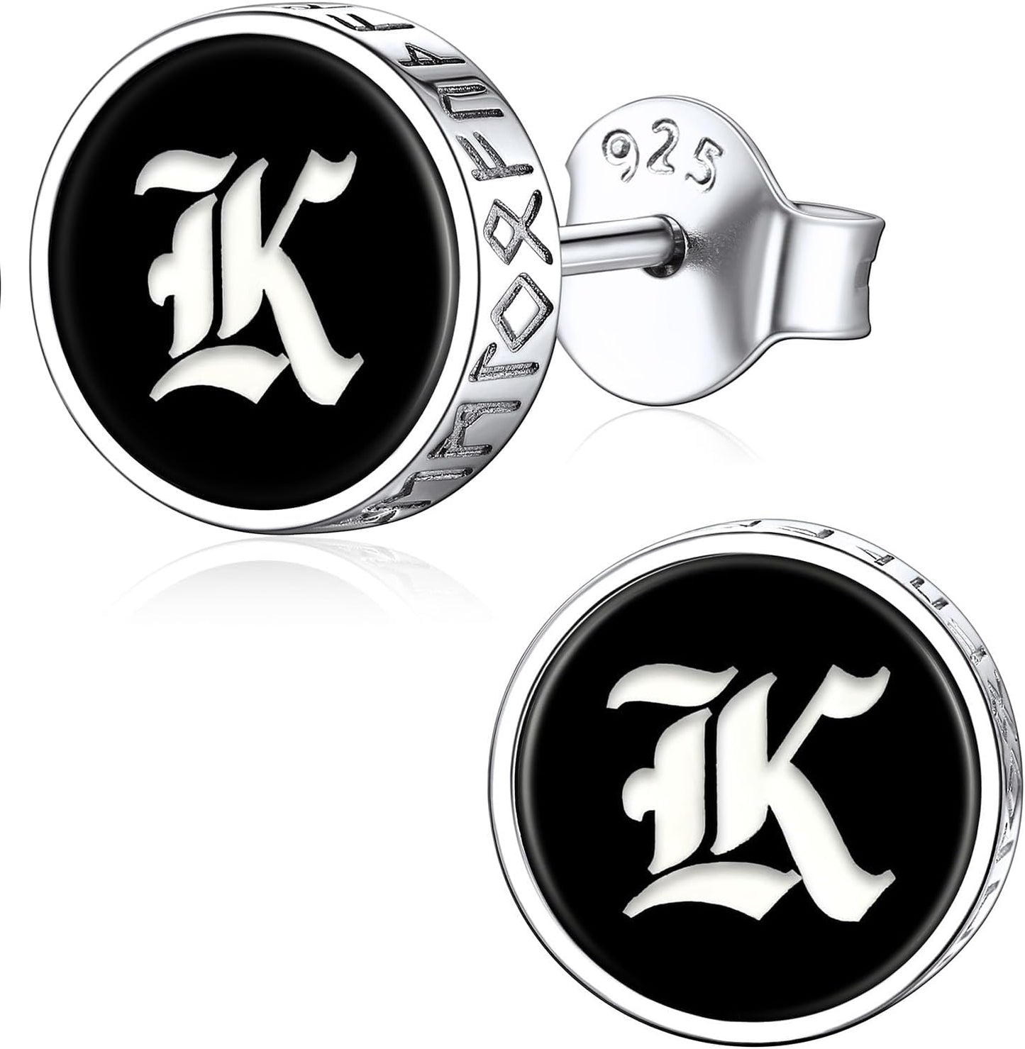 Viking Rune Black Onyx Stud Earrings for Men and Women
