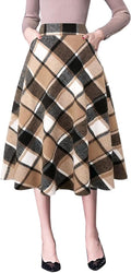 Plaid Skirts for Womens High Waist Pleated Midi Skirt