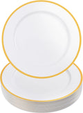 25 Pack White Charger Plates with Gold Trim - Elegant Event Decor!