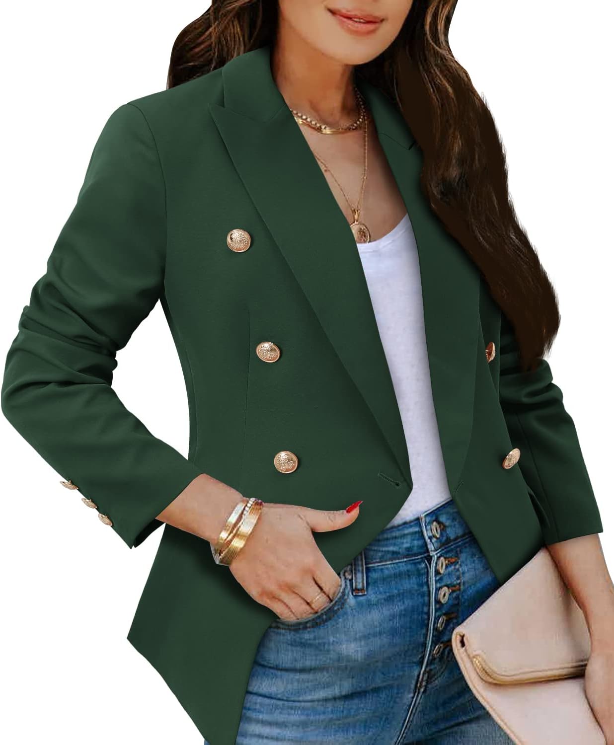 CRAZY GRID Womens Casual Blazer Jacket with Gold Buttons