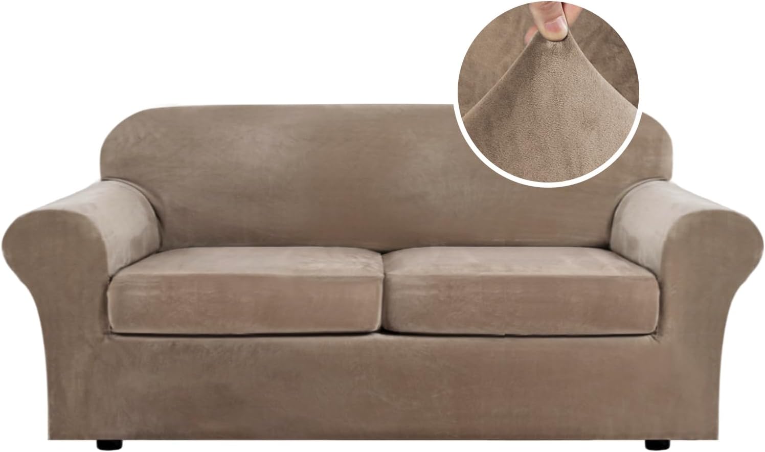 H.VERSAILTEX Real Velvet Plush 3 Piece Stretch Sofa Covers