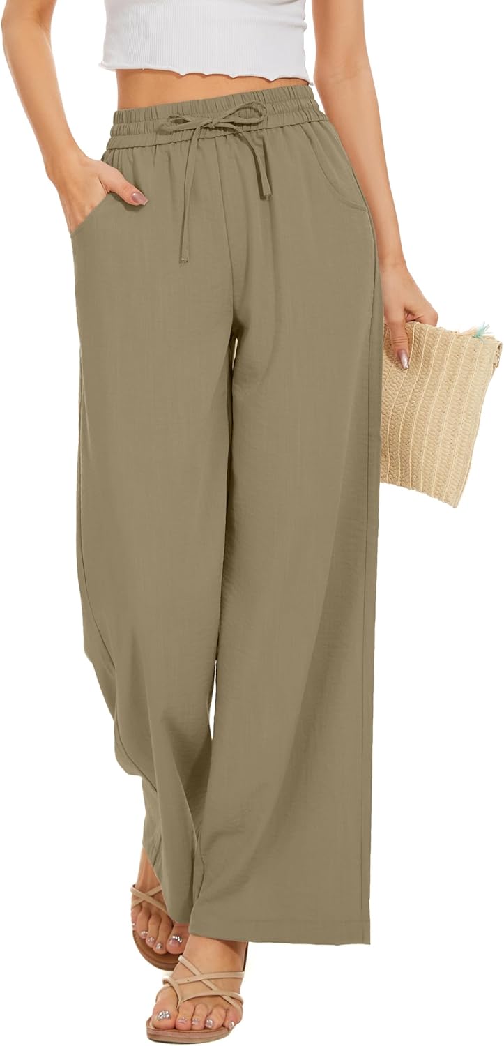 Women Flowy Pants with Drawstring Waist for Summer Comfort