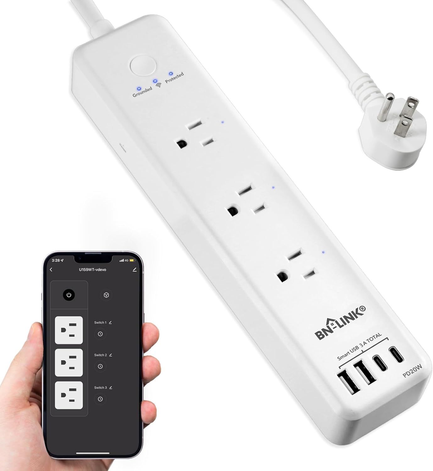 BN-LINK Smart Plug Power Strip: 3 Smart Outlets, 4 USBs, Alexa & Google!