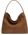 Slouchy Suede Woven Hobo Bag for Women - Everyday Crescent Tote