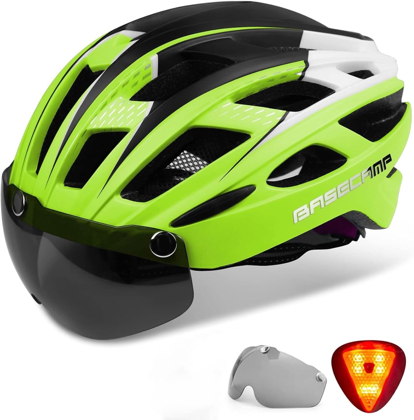Basecamp Bike Helmet with Rear Light & Magnetic Goggles for Safety