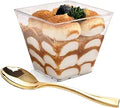 100pcs Square Plastic Dessert Cups 4oz with 100 Gold Spoons - Party