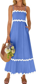 ZESICA Women's Summer Spaghetti Strap Smocked Back Midi Dress - Flowy