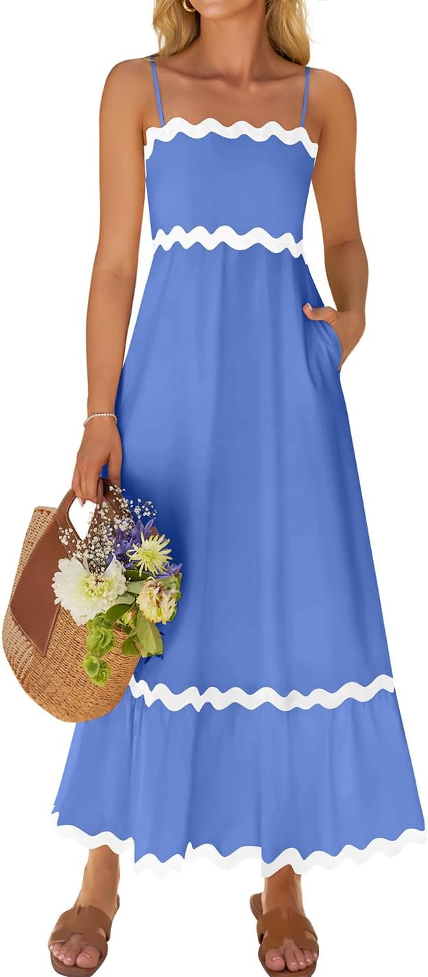 ZESICA Women's Summer Spaghetti Straps Backless Sundress Dress
