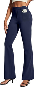 Womens Bootcut Dress Pants with Pockets - Stretchy Pull On Work Pants