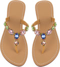 Rhinestone Flat Sandals T-Strap Thong Sandals - Sparkly Summer Flats