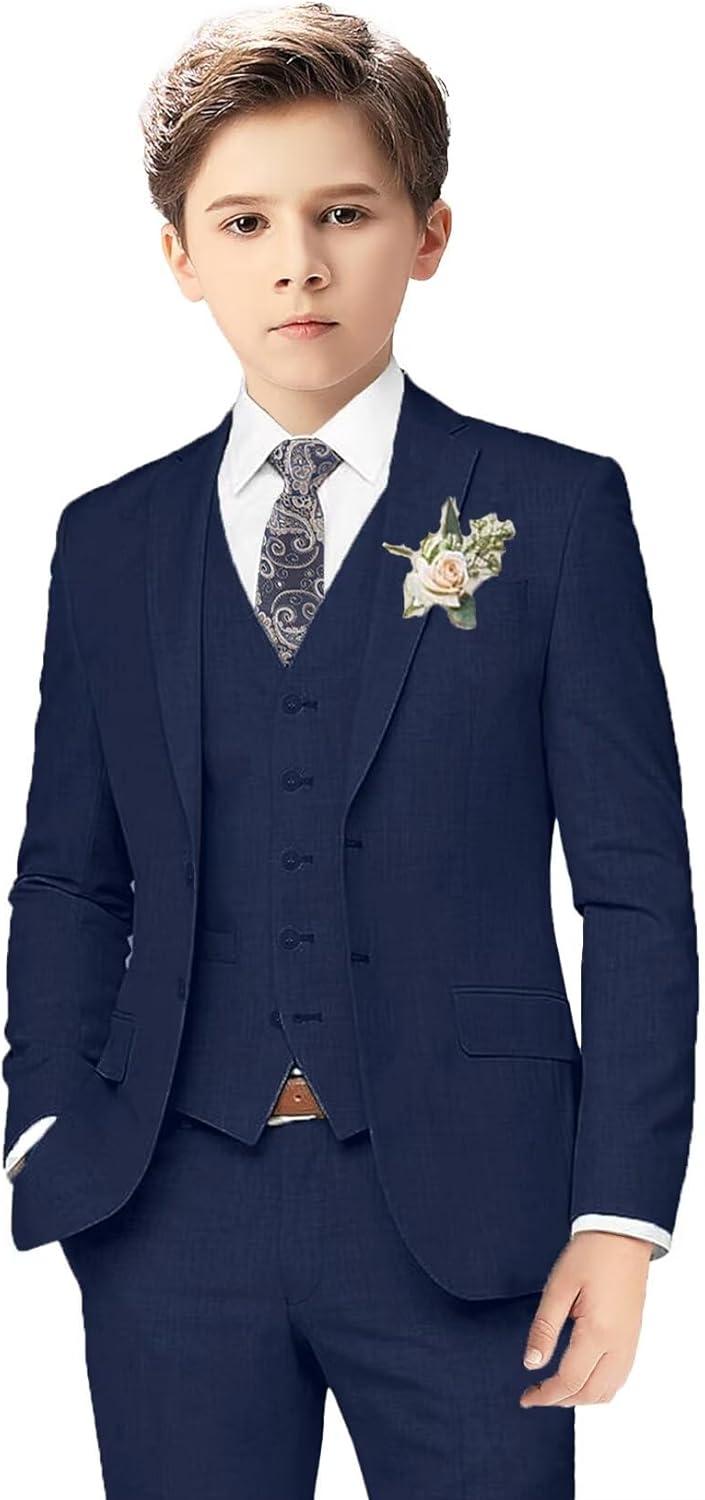 Boys Linen Suits for Kids Summer Slim Fit 3 Piece Outfit