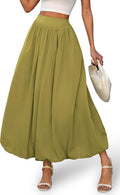 Women Bubble Maxi Skirt with Pockets - Y2k Puffy Hem A-Line