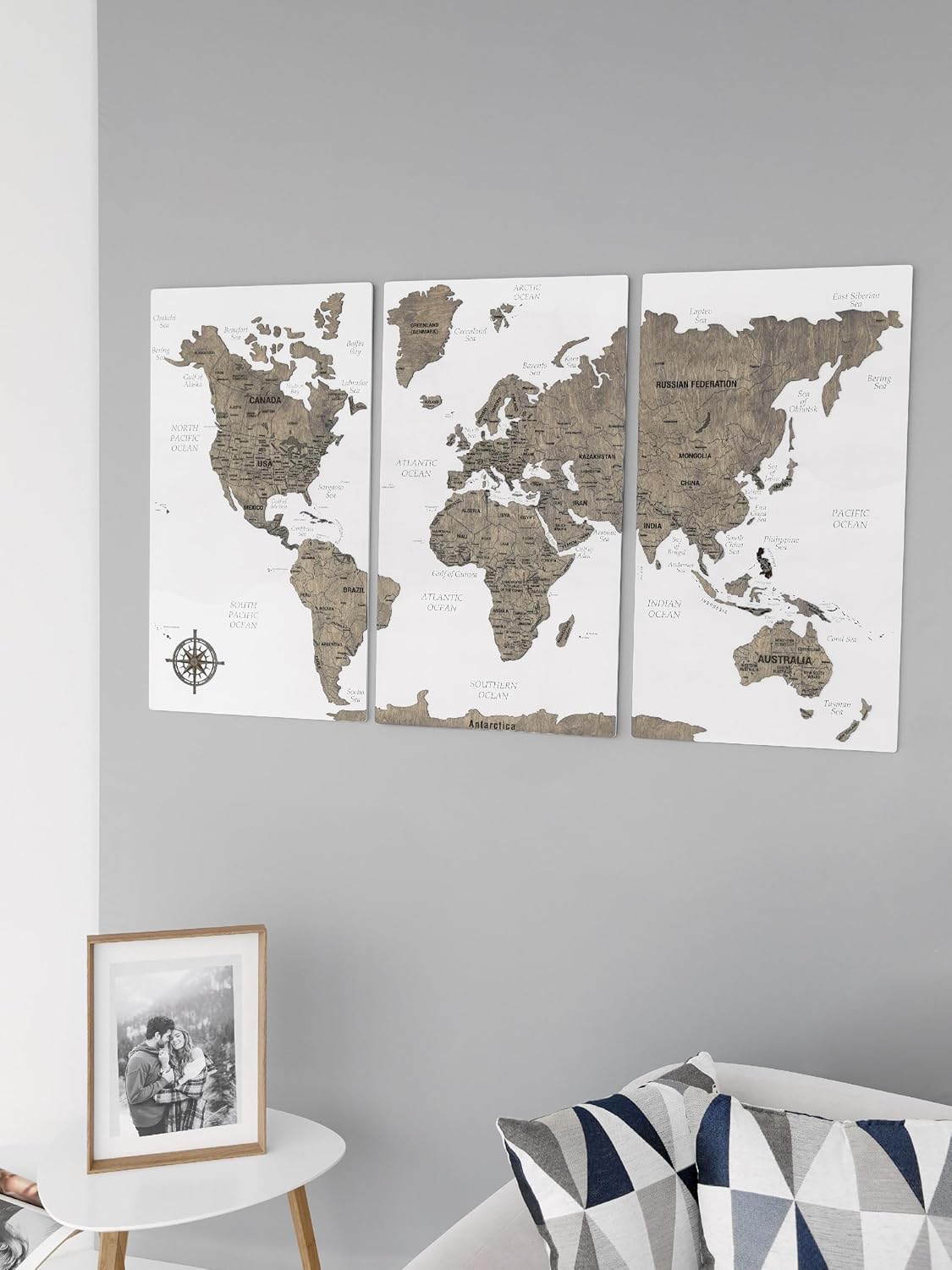 Large Wood World Map Wall Art for Home Office Decor Gift